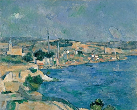 34_ポール・セザンヌ「マルセイユ湾、レスタック近郊のサンタンリ村を臨む」.jpg