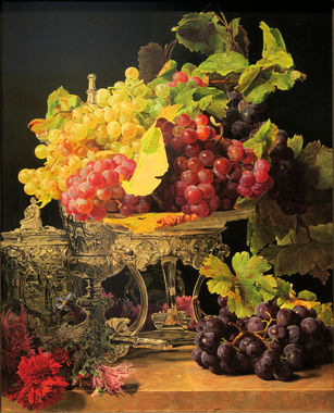 赤と白のブドウと銀器_/_フェルディナント・ゲオルク・ヴァルトミュラー.JPG