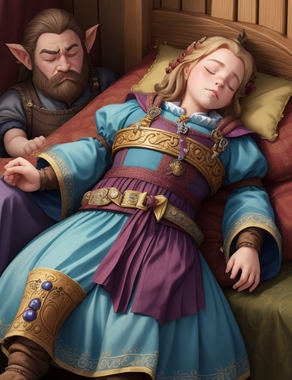 DreamShaper_v7_A_dwarf_shakes_Sleeping_Beauty_awake_0.jpg