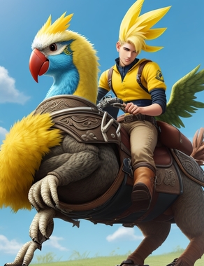 DreamShaper_v7_A_young_man_is_riding_a_budgie_that_looks_like_0.jpg