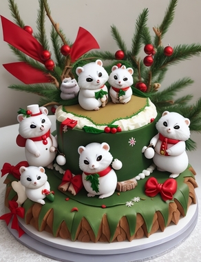 DreamShaper_v7_little_white_tanuki_making_christmas_cake_0.jpg