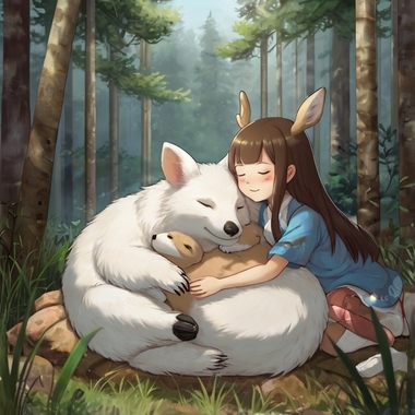 Leonardo_Kino_XL_White_tanuki_sleeping_on_the_lap_of_a_deer_gi_0.jpg