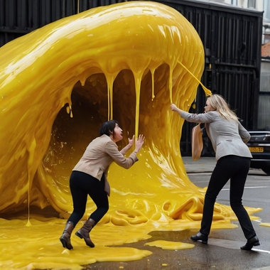 Leonardo_Kino_XL_A_woman_being_attacked_by_a_giant_yellow_slim_0.jpg