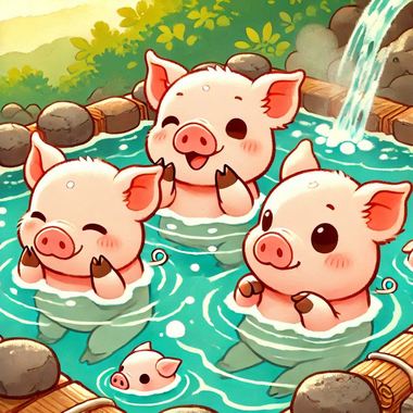 三匹の子豚が温泉につかっているイラスト.png