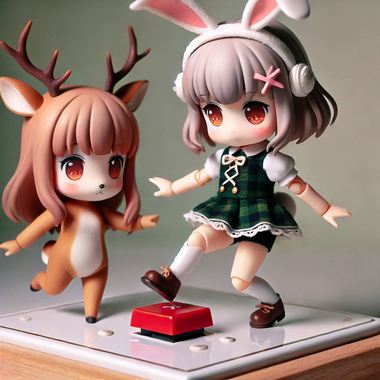 A_girl_rabbit_stepping_on_a_switch_with_a_girl_deer_beside_her__Nendoroid_style.png
