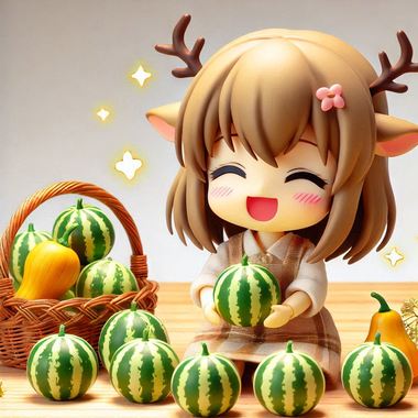 A_girl_deer_happily_next_to_seven_pieces_of_gourd__Nendoroid_style.png