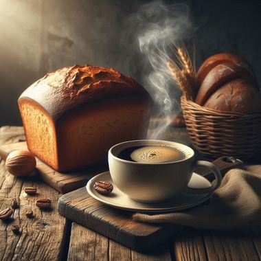 暖かそうなコーヒーとパンの画像.png