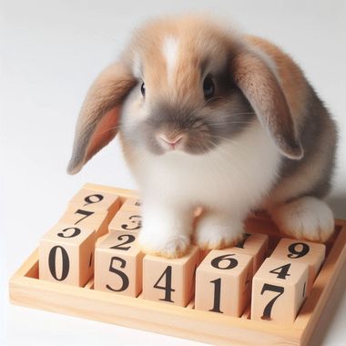 A_cute_rabbit_with_short_fur_stepping_on_a_board_with_numbers.jpg