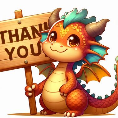 かわいいドラゴンがThank_youと書かれたボードを持っているイラスト.png