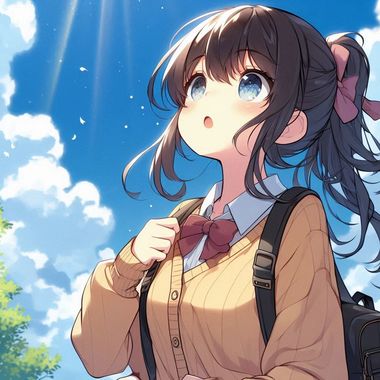 アニメ風の少女が晴れた青空を見上げるイラスト.jpg