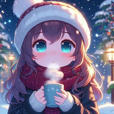女の子が雪の降る中でコーヒーを飲んでいるイラスト.png