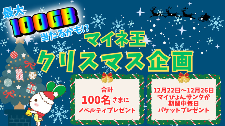 今年も来たよ!クリスマス企画!「マイぴょんサンタ」が今年もパケットを配りにやってくる♪怒涛の100GBが当たるかも!?