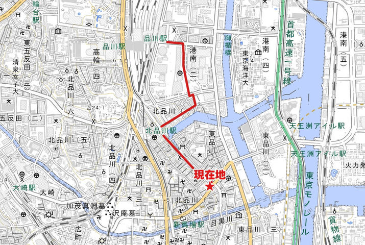 経路と現在地（地理院タイルに一部追記して使用）