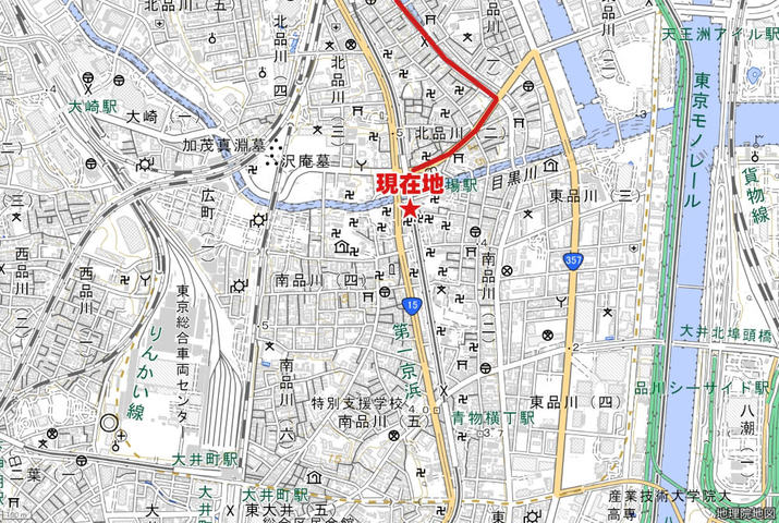 経路と現在地（地理院タイルに一部追記して使用）