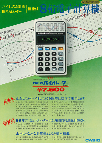 1901～1999年までのカレンダーも搭載し、生まれた日の曜日がわかる機能もあった